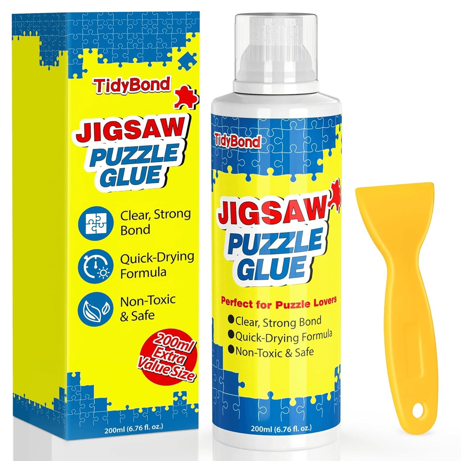 Jigsaw Puzzle Glue with Sponge Tip and Squeegee – Clear| Fast-Drying Puzzle Sealer