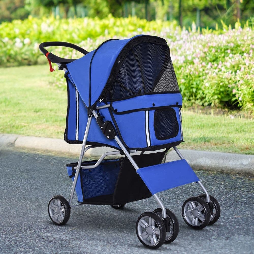 PawHut Pet Stroller for Small Dogs Cats Foldable Travel Carriage with Wheels Zip