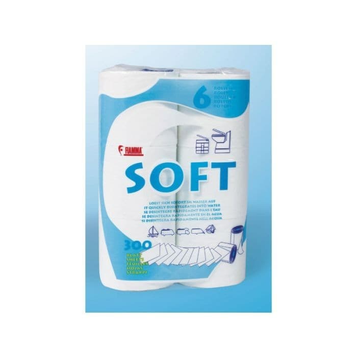 FIAMMA SOFT TOILET ROLL/TISSUE 6 PACK/300 SHEETS PER ROLL/2 PLY CAMPING/CARAVAN