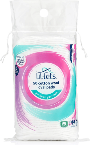 Lil-Lets Cotton Wool Oval Pads| 50 Count| Certified Organic| 100% X Large