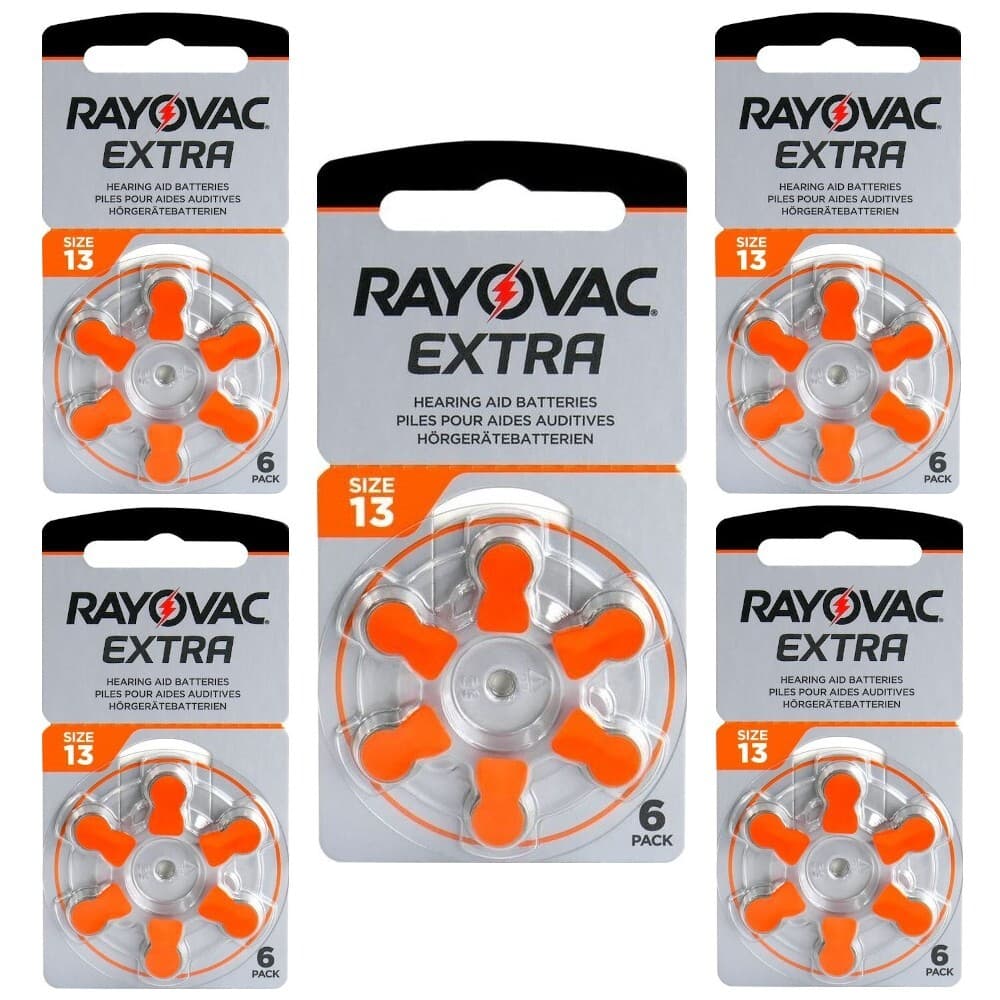 30 x Rayovac Extra Size 13 Hearing Aid Batteries Orange - Zinc Air Hg0% PR48