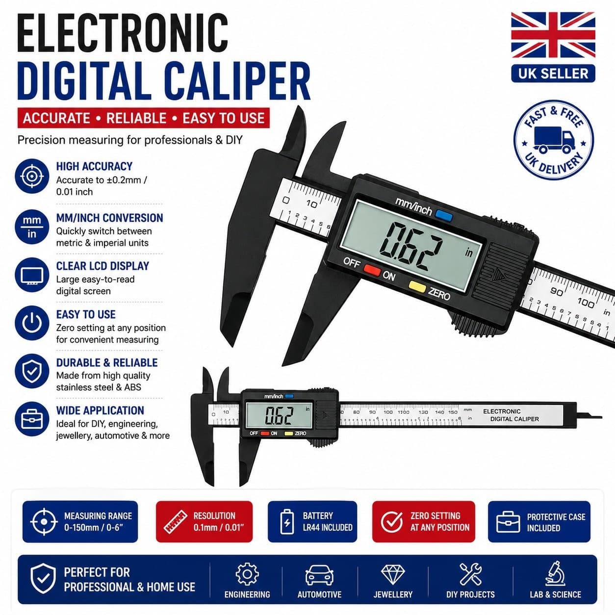 6 Inch Digital Vernier Caliper 0-150mm LCD Electronic Micrometer Measuring Tool