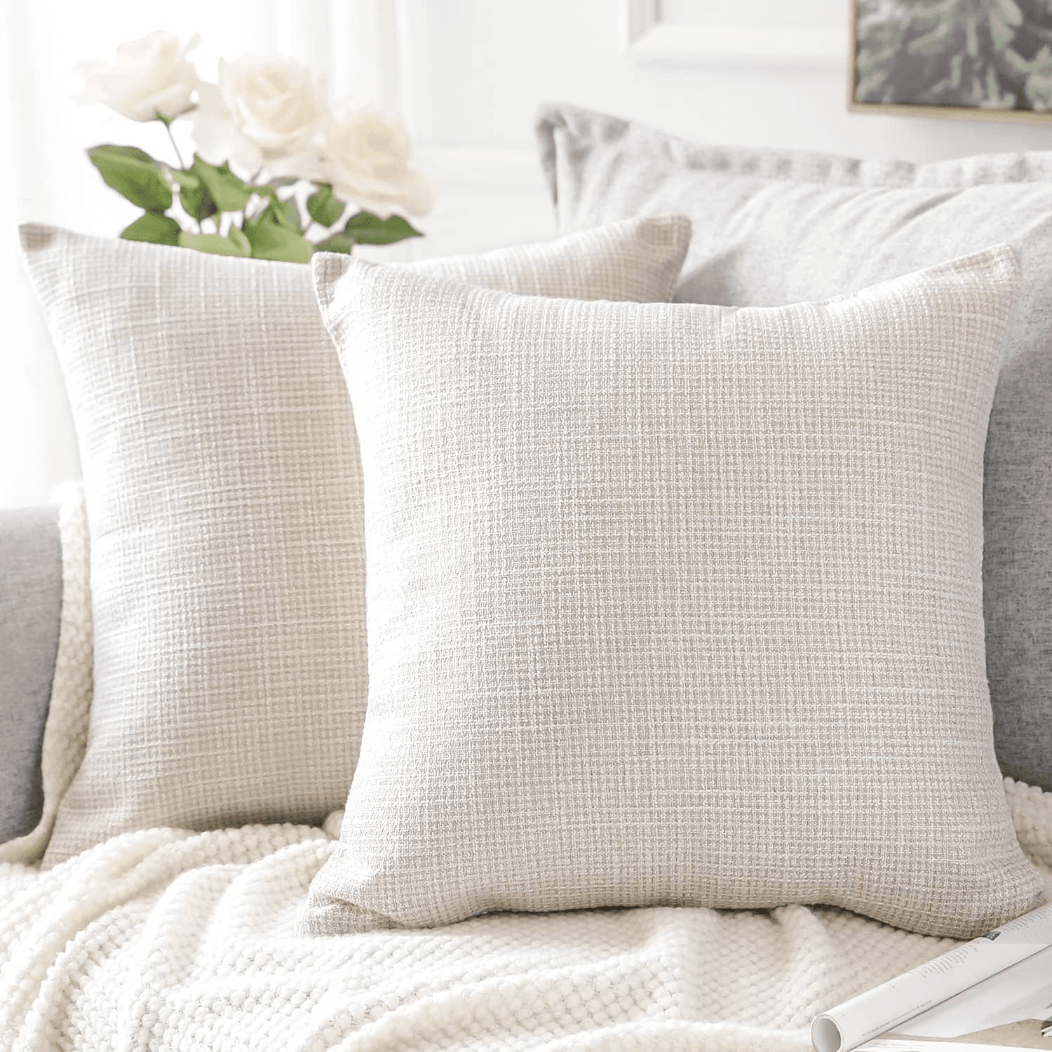 Cushion Covers Set of 2 Linen Decorative Square Pillowcases Pillow Covers 60X60C