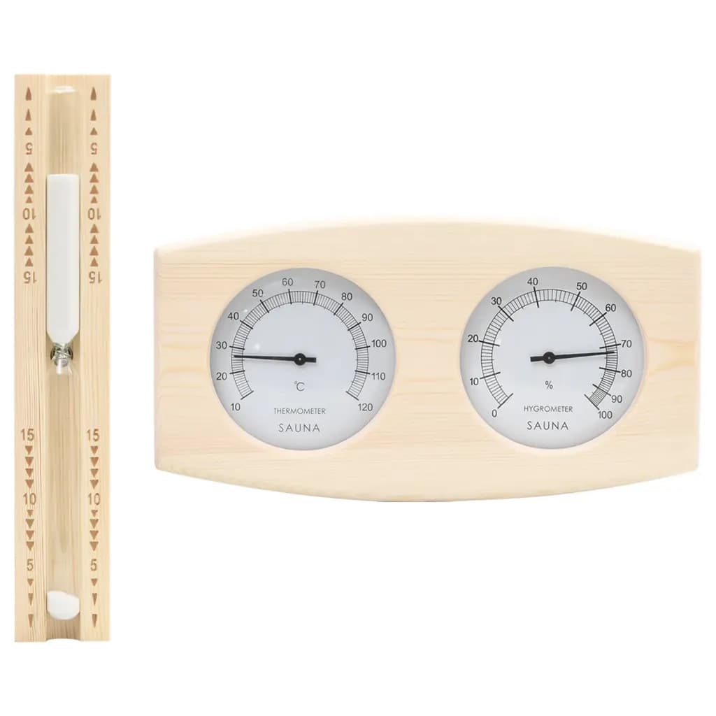 Sauna Hygrothermograph and 15min Sand Timer Natural Pine 26.5x14x3cm 29.5cm Glass