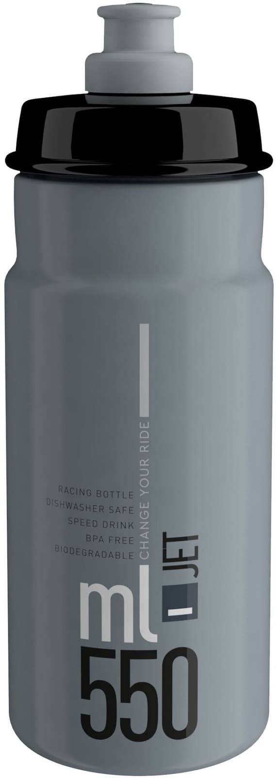 Elite Jet Biodegradable 550ml Water Bottle Grey Cycling Hydration Drinks
