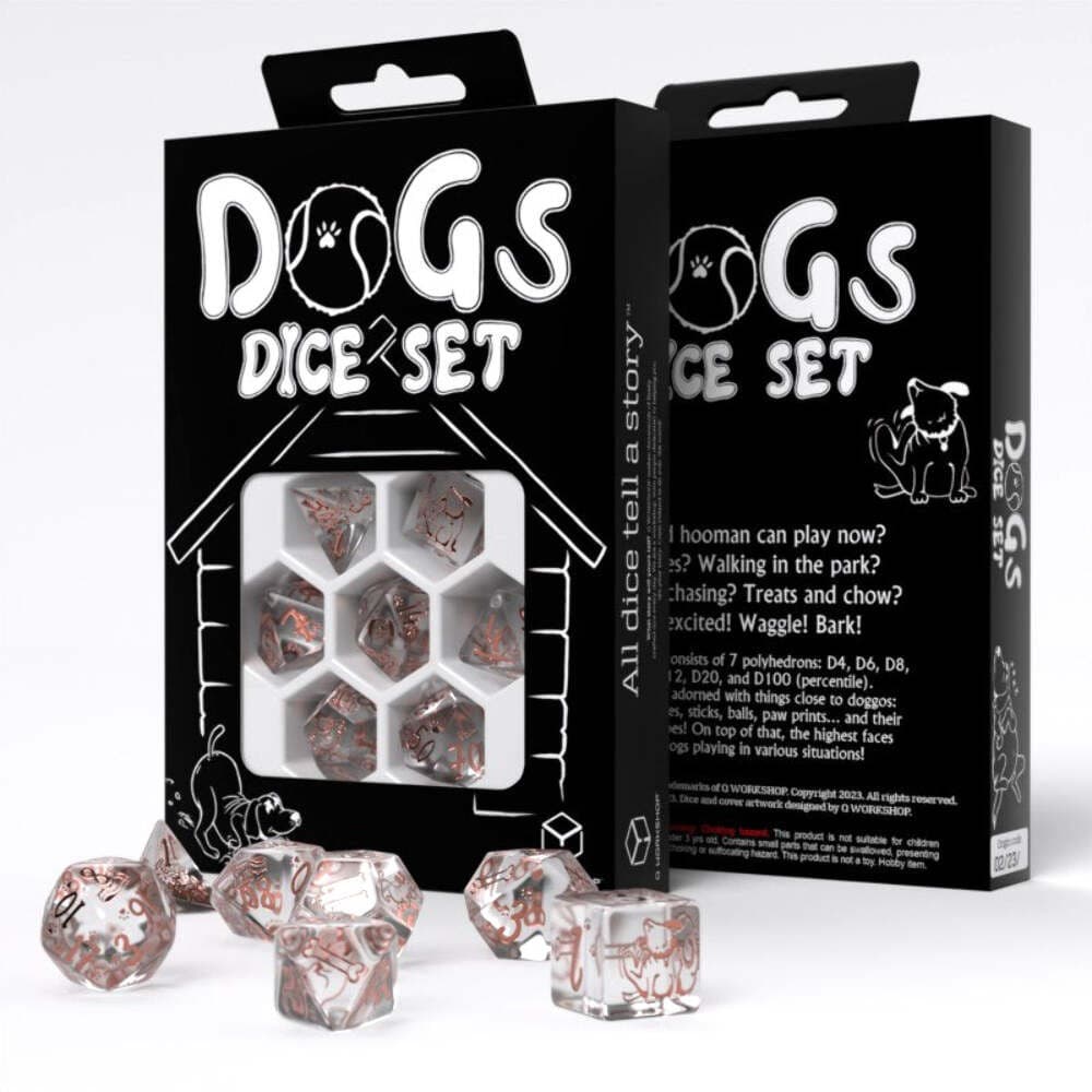 Q-Workshop Dogs Bubbles 7-Die RPG Polyhedral Dice Set Translucent Copper