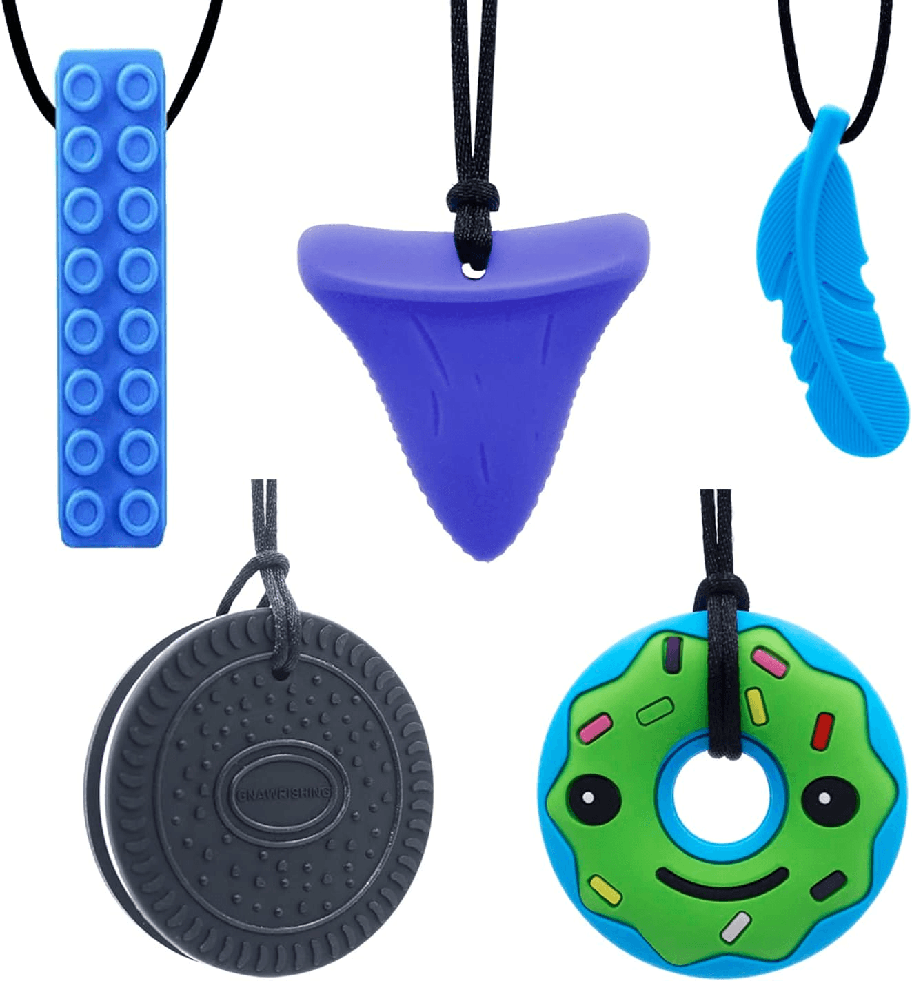 Chew Necklaces for Sensory Kids 5 Pcs Blue Sensory Chewy Toys for A