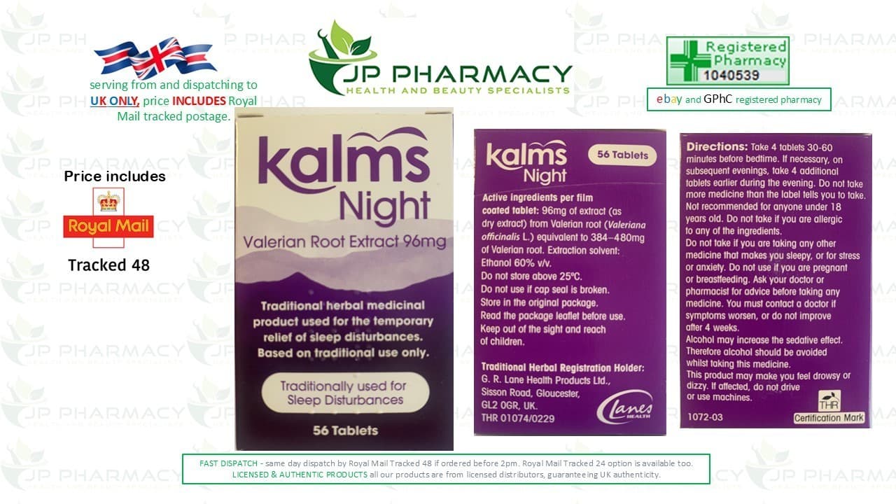 Kalms Night - Valerian Root Extract - 96mg| 56 tablets. THR 147146. EXP: 03/2026
