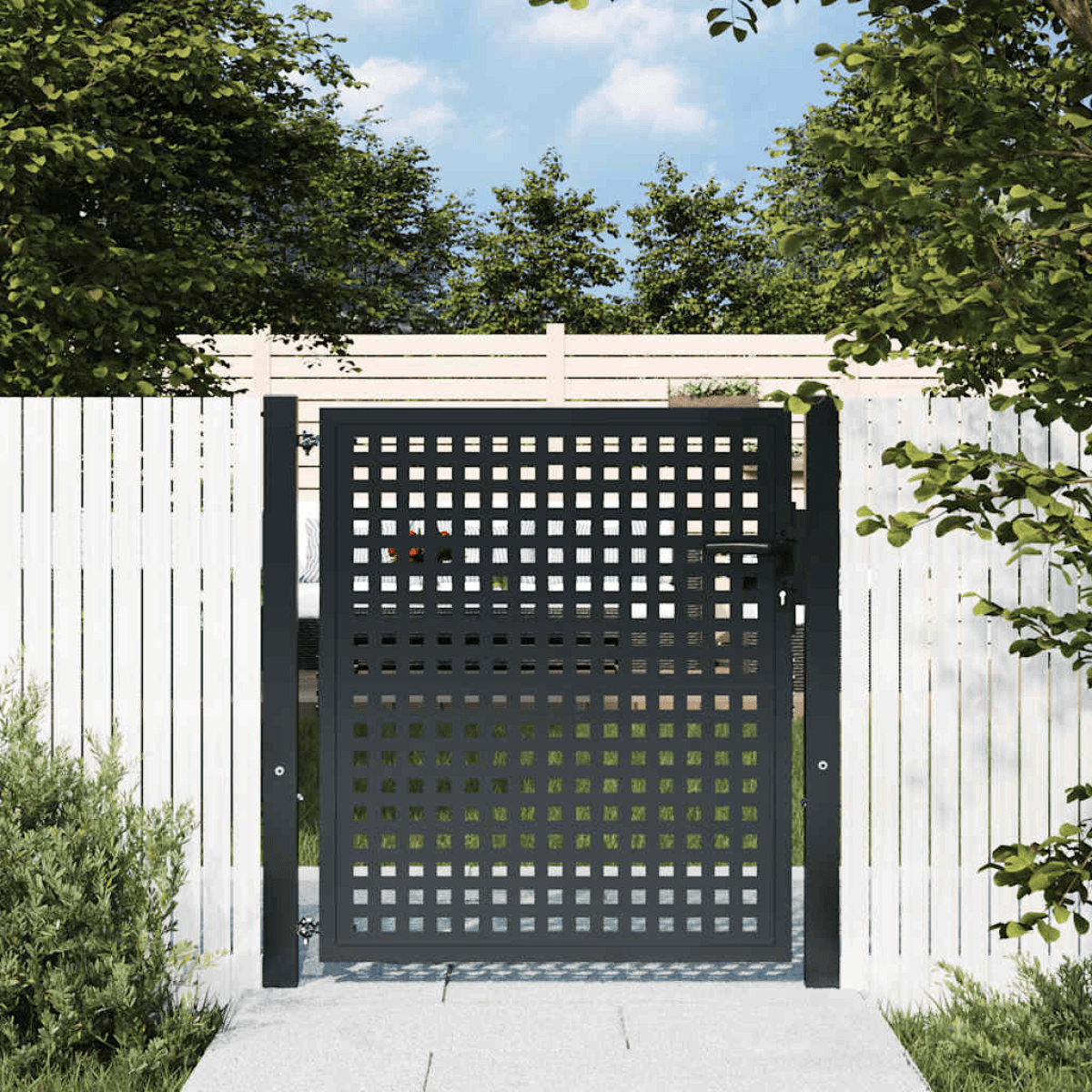 Garden Gate Anthracite Steel 105x150cm Lockable Mesh Gate Adjustable Posts Heavy