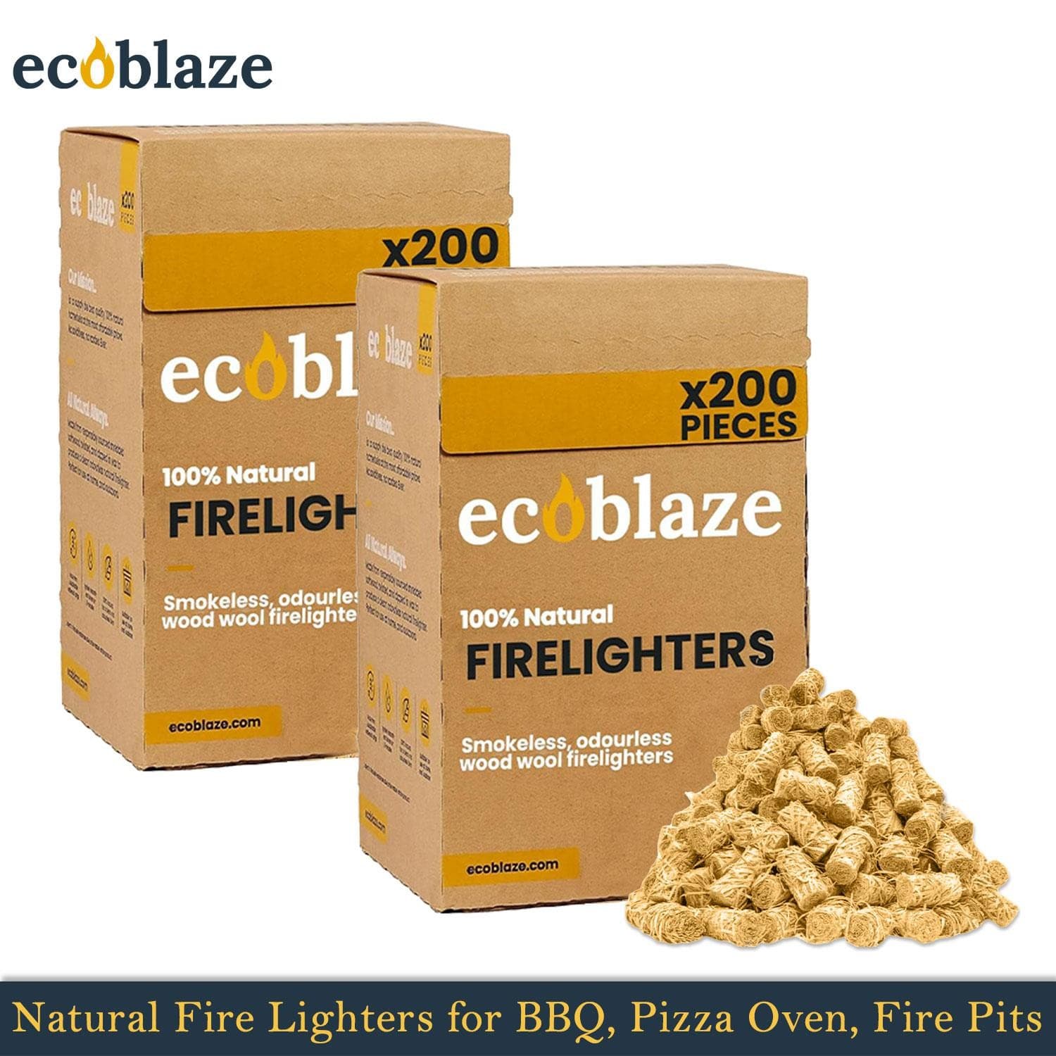 400 Ecoblaze Natural Firelighters Wood Wool Fire Starter - Stoves and Ovens| 2x200