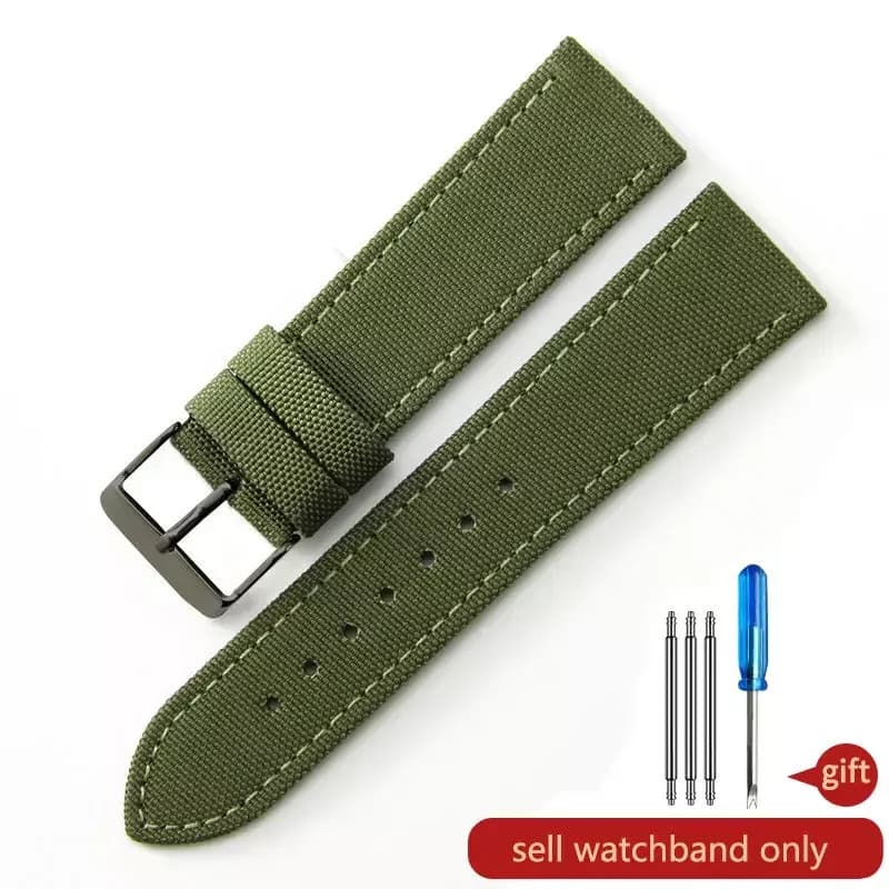 Sailcloth Nylon Watch Strap with Leather Backing and Butterfly Clasp 20mm 22mm