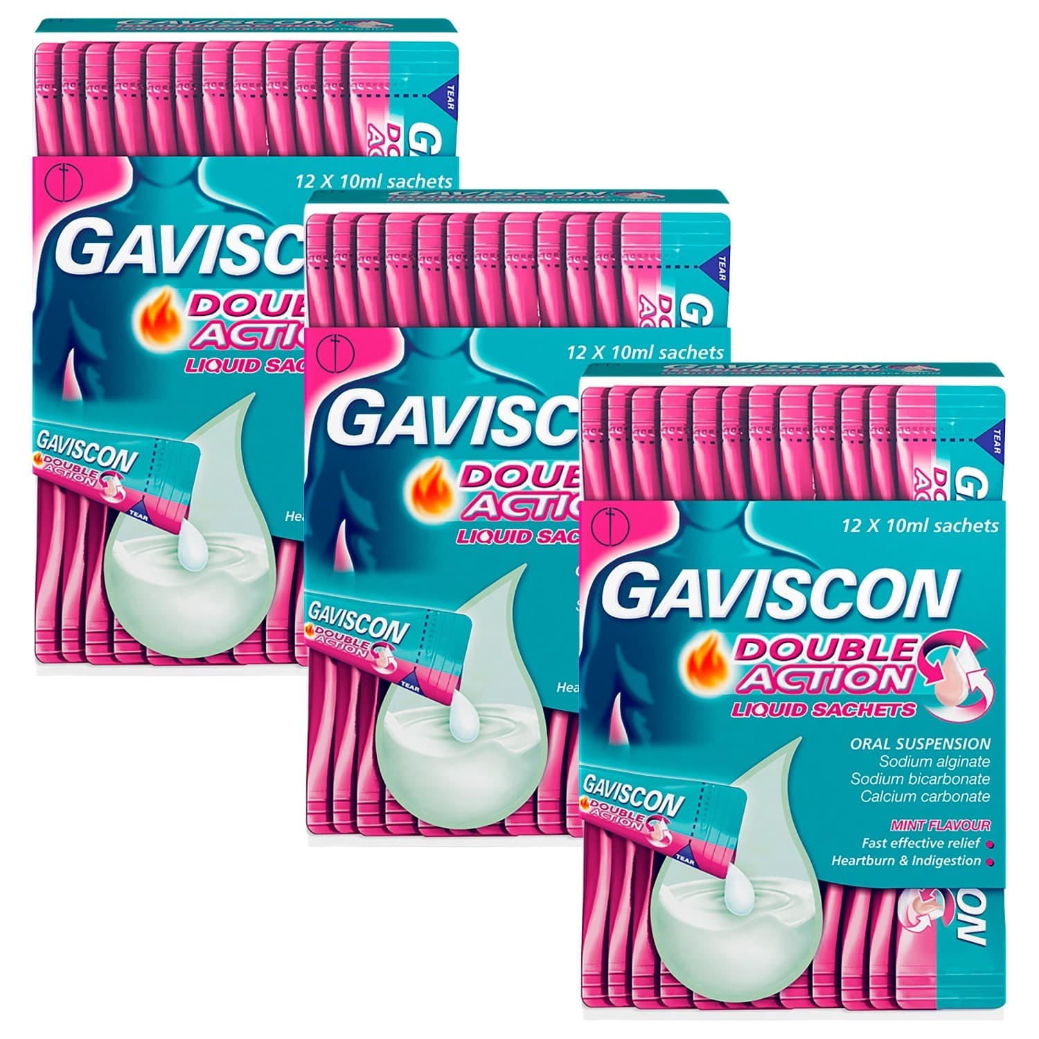 36 x 10ml Gaviscon Double Action Mint Liquid Sachets Heartburn Relief