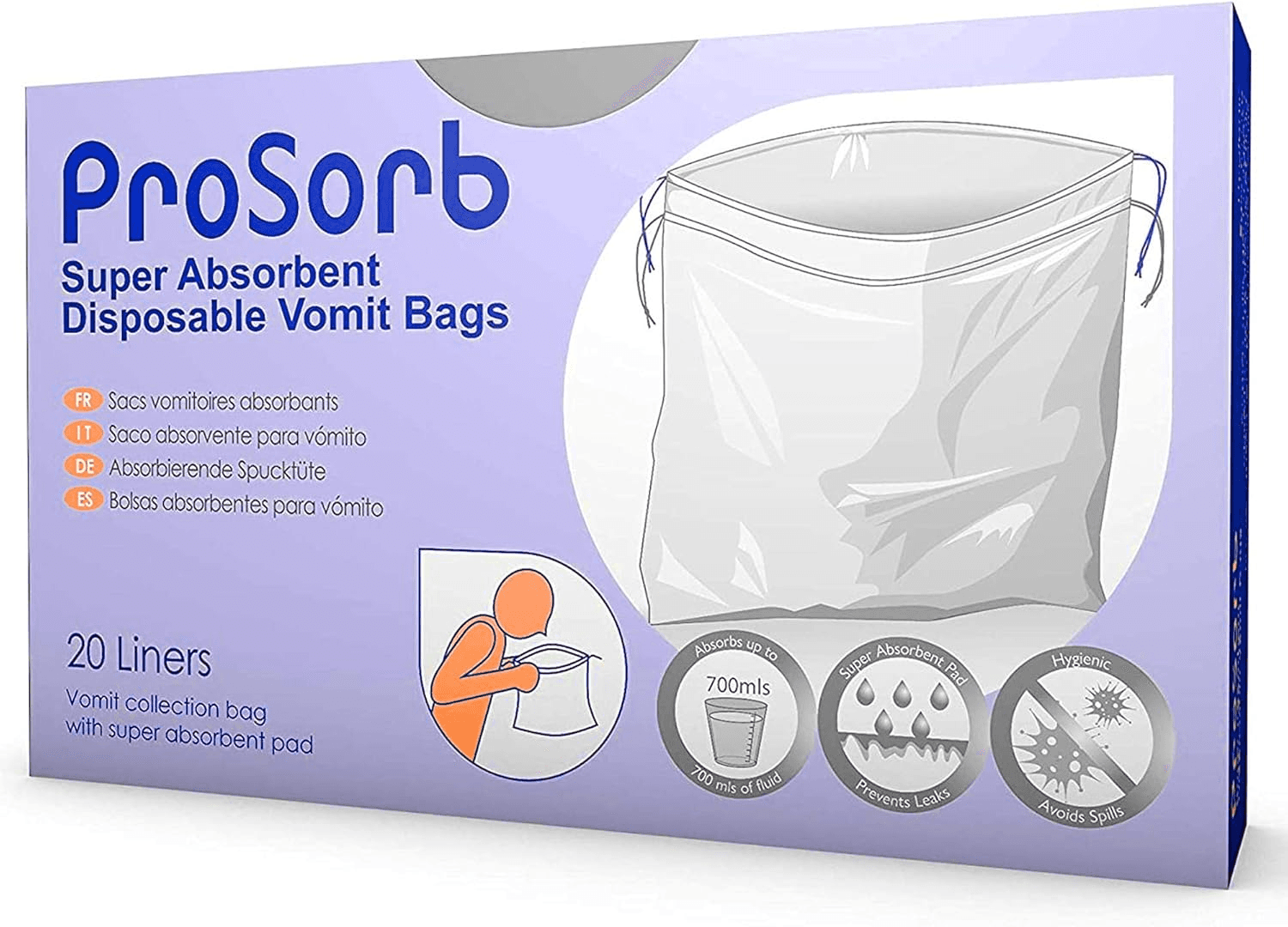 Super Absorbent Disposable Sick/Vomit Bags Pack of 20