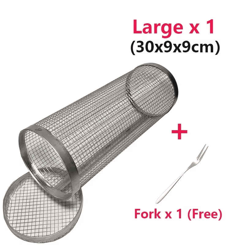 Round Stainless Steel BBQ Grill Basket Mesh for Vegetables Fish Camping