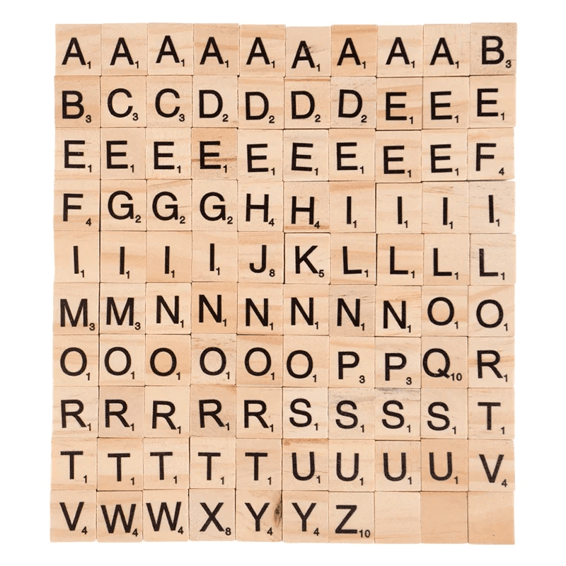 100 Pcs Wooden Alphabet and Number Tiles for Kids' Puzzles