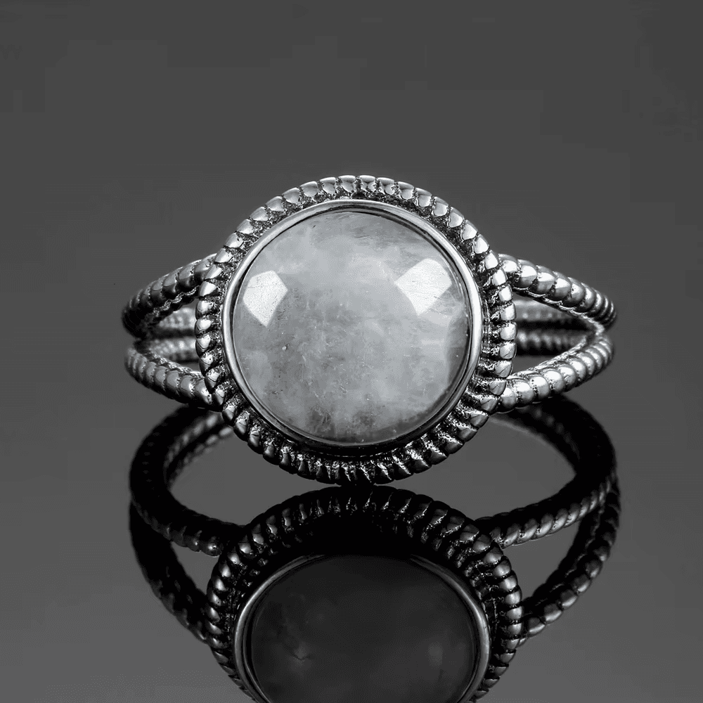 Round Oval Big Natural Moonstones Rings Women'S S925 Silver Rings Gifts Vintage