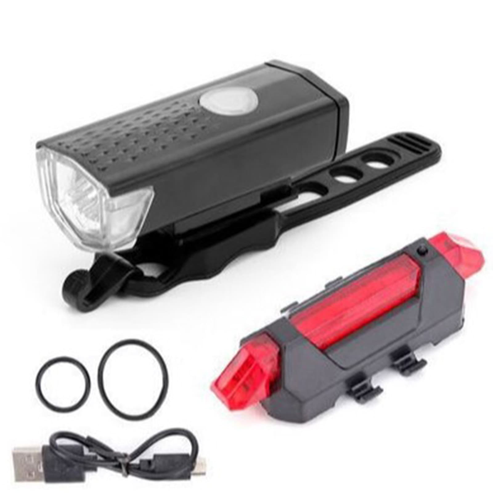 Riding Bike Lights Set USB Rechargeable High Brightness Lighting Bike Black SG