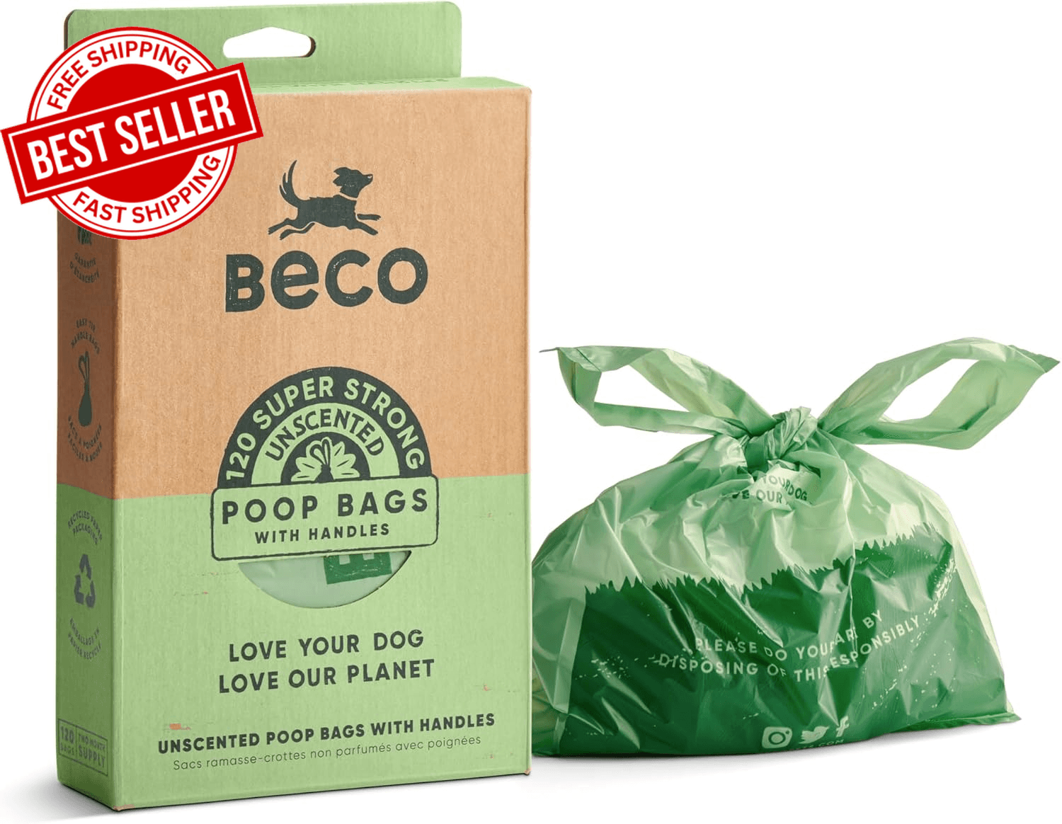 Dog Poo Bags 120 Count Strong Unscented Tie Handles Pet Waste Disposal