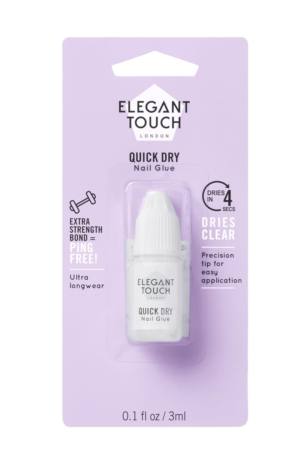 Elegant Touch Quick Dry Nail Glue 3ml 3 ml (1er Pack)| Transparent/Green