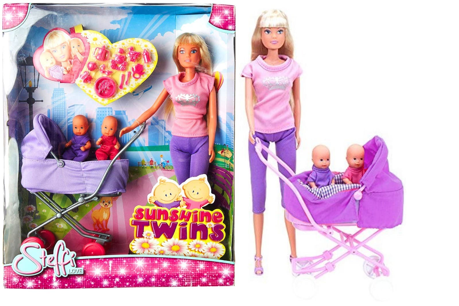 Steffi Love Doll With Twins + Accessories And Twin Stroller Sunshine