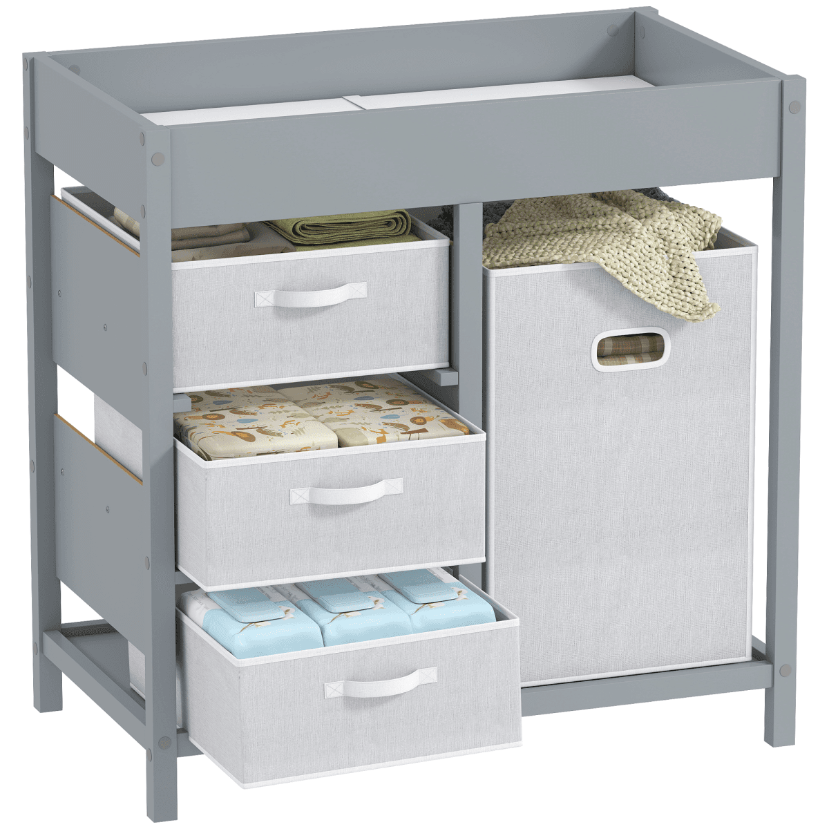 Changing Table Grey Poplar Plywood 84.5H x 84L x 48.5W cm with 4 Drawers sponge