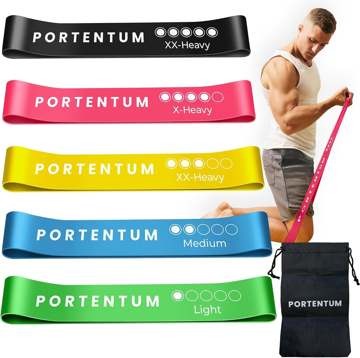Resistance Bands Set of 5 Men Skin-Friendly Exercise Bands 5 Levels Physio