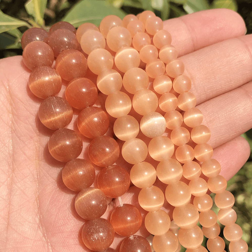 Wholesale White Pink Cat Eye Stone round Beads 4-12Mm Moonstone String Loose Opa