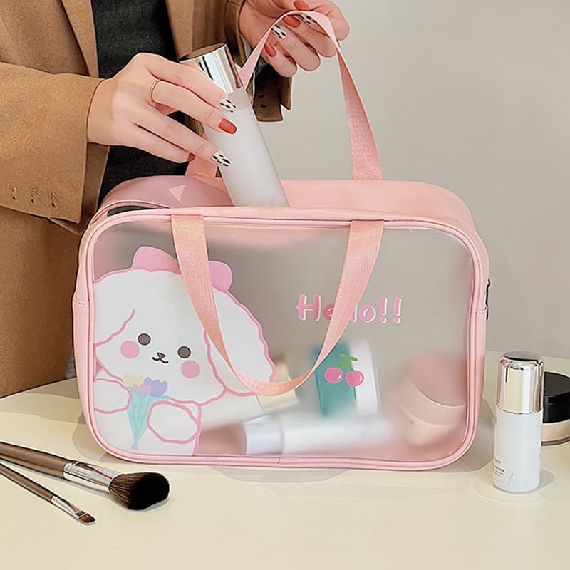 Clear Travel Bag Cherry Puppy Frosted Translucent Waterproof PVC Toiletry Bag