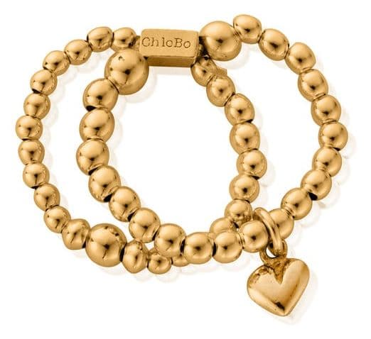 ChloBo GR2D4014 Mini Puffed Heart Gold-Plated Double Ring - Jewellery