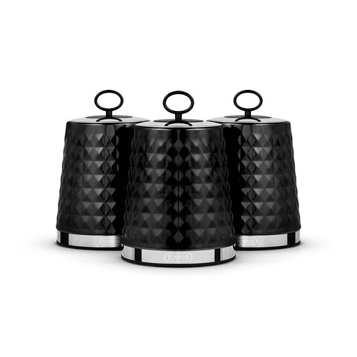 Tower Solitaire Set of 3 Canisters Black
