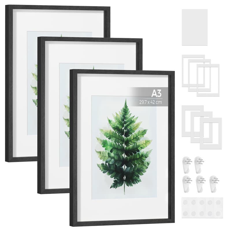 Photo Frame Set Black A3 31.1x43.4x2.8cm 3pcs