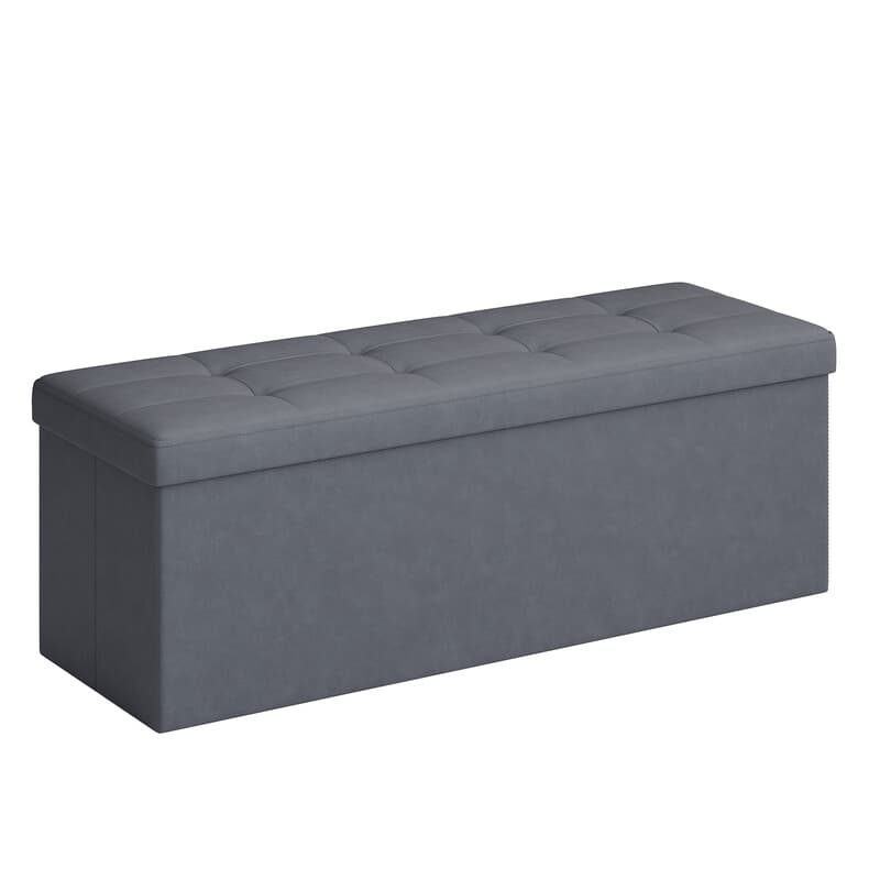 Ochama Storage Ottoman, Foldable Velvet Storage Bench, 2 Extra Storage Boxes, 38 x 110 x 38 cm, for Hallway, Living Room, Bedroom, Dark Grey