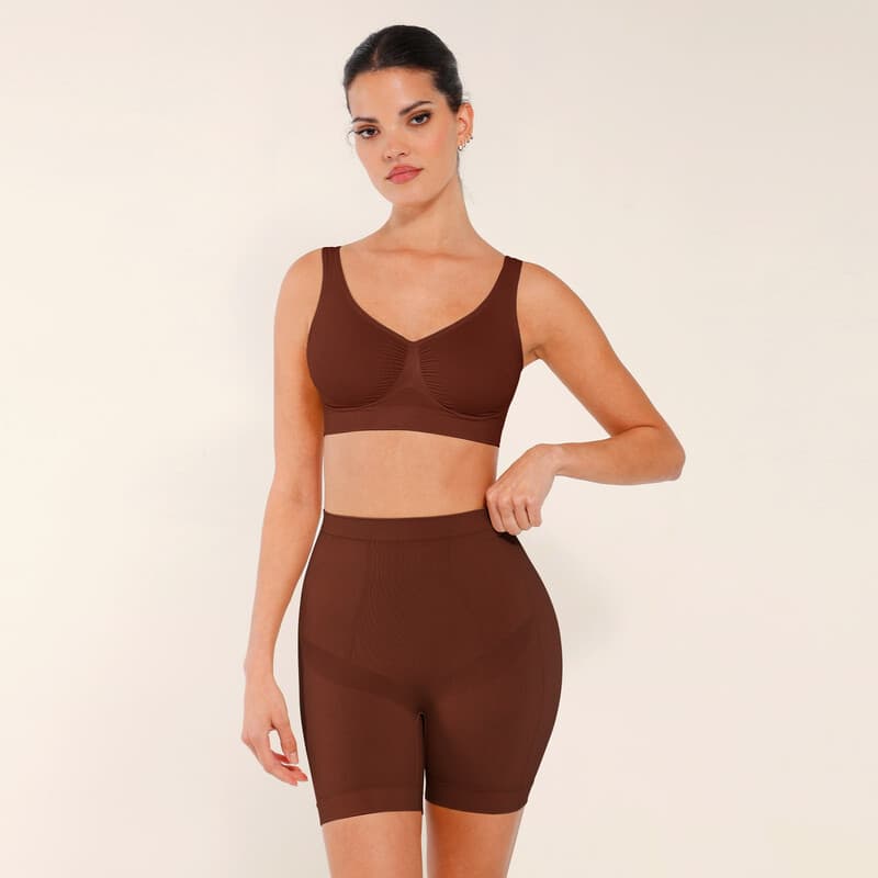 Feelingirl Seamless Comfort Mid Waist Tummy Control Ege-free Panties Shaping Shorts for Women XL/XXL Brown, Couple Gift Perfect Gift