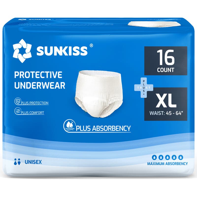 SUNKISS TrustPlus Incontinence and Postpartum Underwear for Men and Women, Disposable Protective Underwear with Overnight Comfort Absorbency, XLarge,