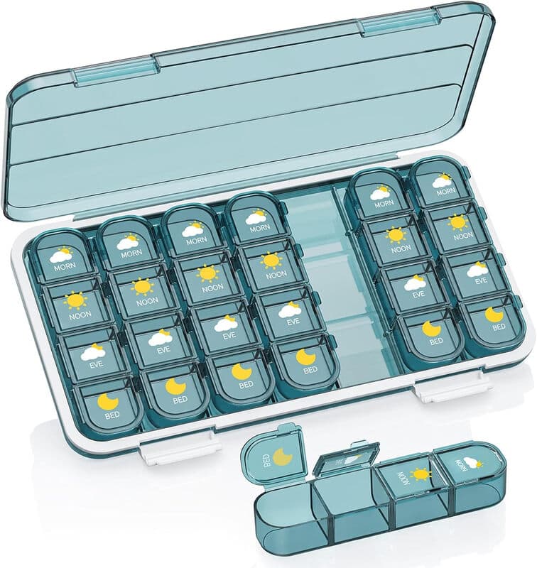 Pill Organizer 4 Times A Day, Pill Box 4 Times A Day 7 Day - GAONLY Weekly Medicine Box Organizer with Separate Case, Portable Daily Pill Container