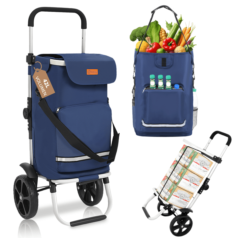 Foldable Shopping Trolley with Cooling Compartment, 3-in-1 Trolley, Sack Truck & Shoulder Bag, Shopping Trolley, Shopping Trolley 43L Capacity & Tie
