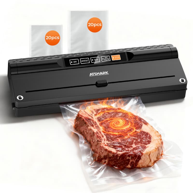 ATSHARK Vacuum Sealer - High Pressure 5-in-1 Design, Fast and Convenient, Comes with 40 Vacuum Bags, Ideal for Home Food Preservation, VS6615H