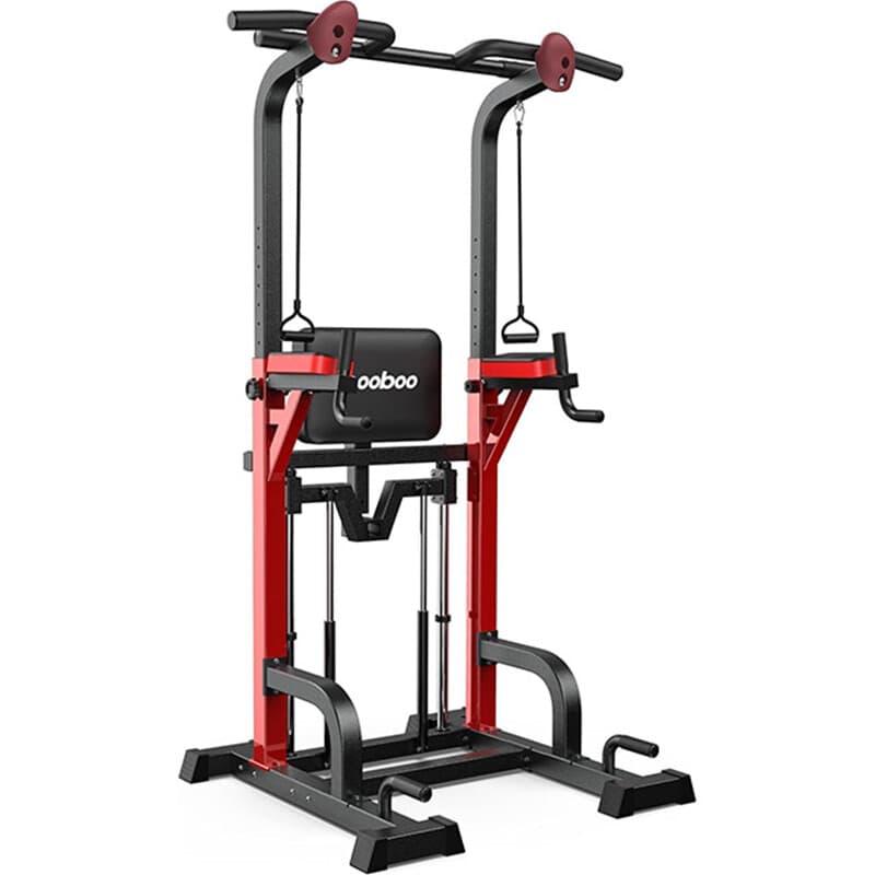 Pooboo C773 Power Tower Pull Up Bar Dip Station with Resistance Assisted Pad Multi-Function Adjustable Height Home Gym Strength Training Fitness