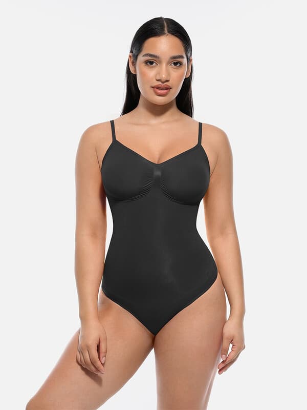 Feelingirl Tummy Control Seamless Lightweight Thong Bodysuit shapewear for Ladies 3XL/4XL Black, Couple Gift Perfect Gift
