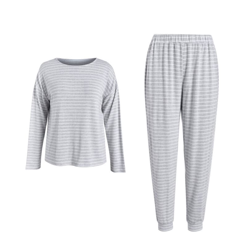 IZURIA round-neck striped light grey long sleeved top and pants set S