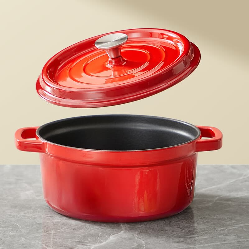 COOKER KING Chuanjia Cast Iron Enamel Casserole Dutch Oven Heavy Duty Heat Retention Cookware Chinese Red 24cm