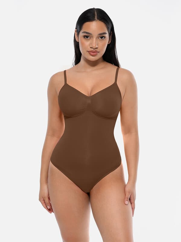 Feelingirl Tummy Control Seamless Lightweight Thong Bodysuit shapewear for Ladies 3XL/4XL Brown, Couple Gift Perfect Gift