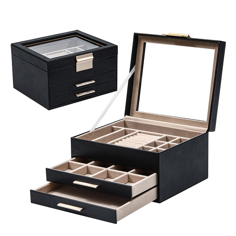 JORDAN&JUDY Multi-Layer Jewelry Box Small Earring Box Ring Storage Box Necklace Box Earring Jewelry Case - 3 Layer Black