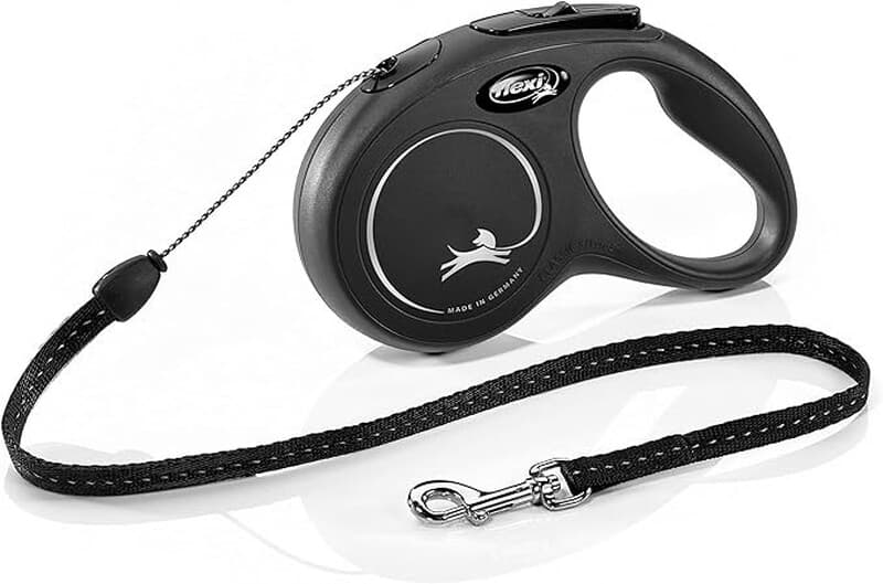 Flexi Classic Cord Retractable Dog Lead - Black, 5 Meter Length for Medium Dogs, Tangle-Free Walking