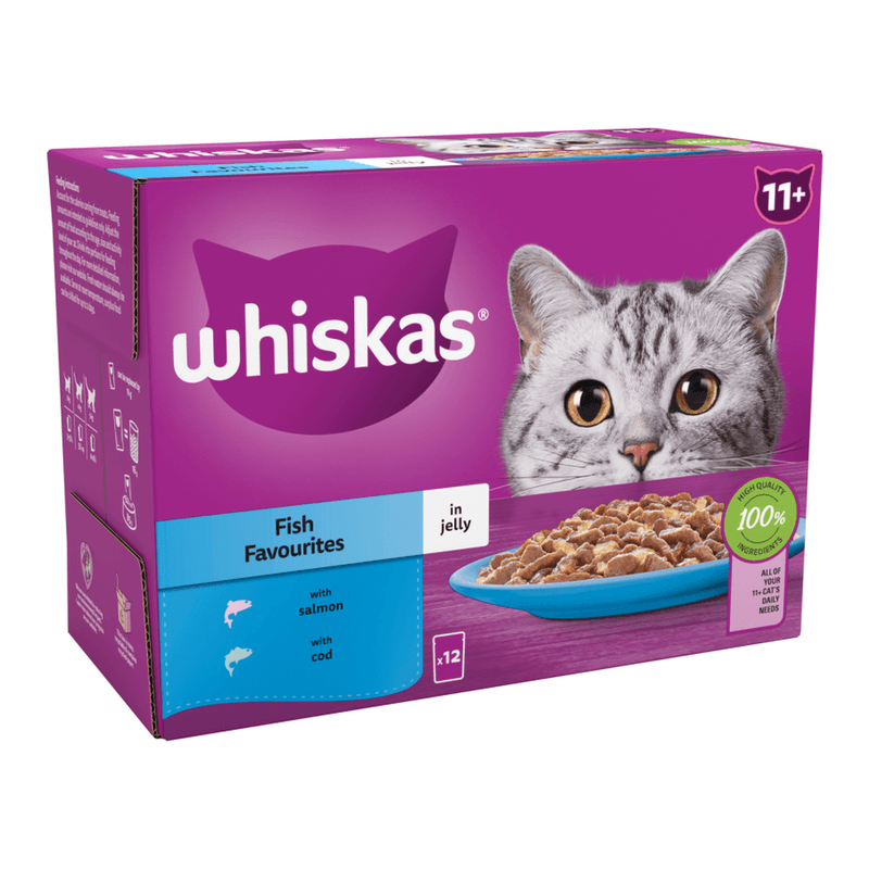 Whiskas 11+ Fish Favourites Senior Wet Cat Food Pouches in Jelly 12 x 85g