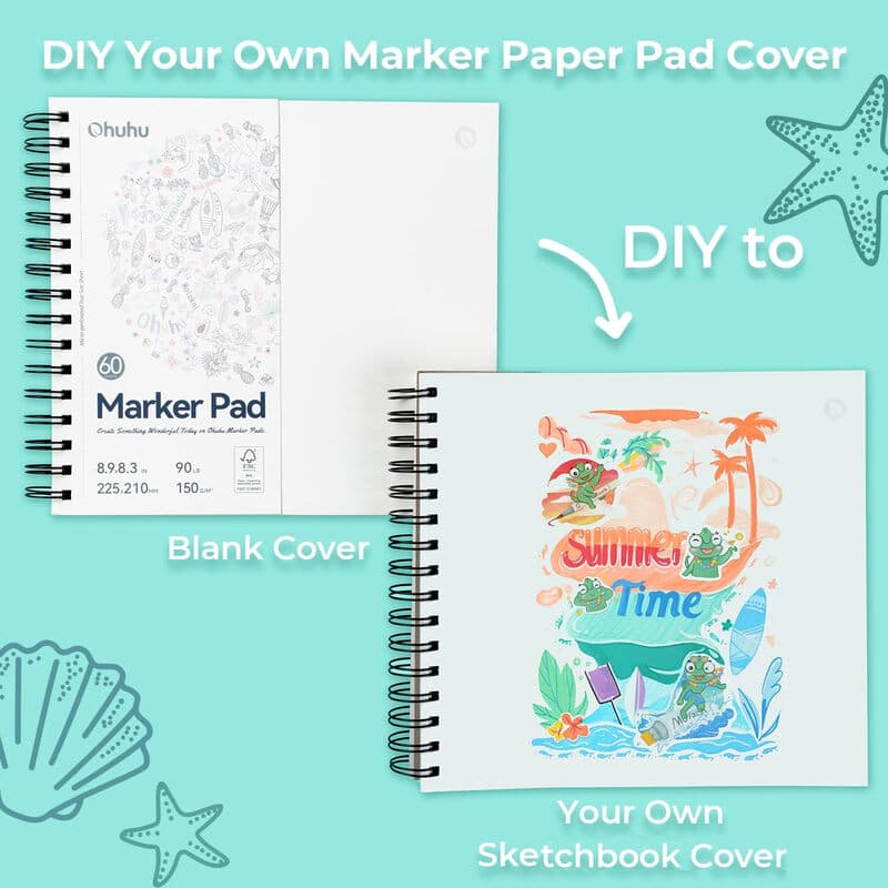 Ohuhu Sketchbook, Double-Sided, No Bleed-Through, 120 Pages (60 Sheets), 150 g/m² No-Show Paper, Ideal for Alcohol Markers, Ink, and Watercolor