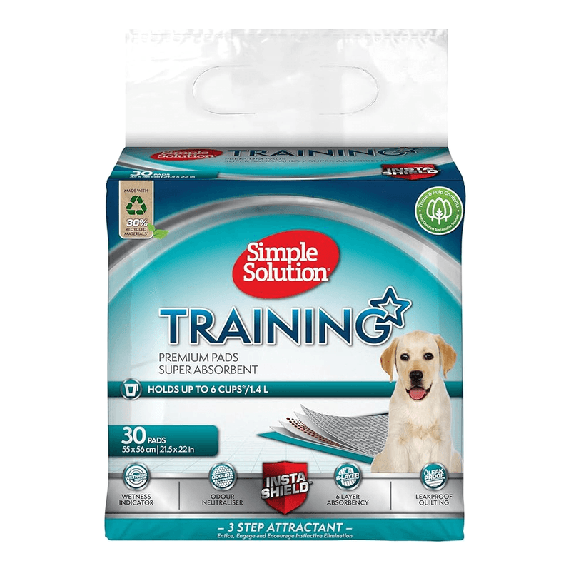 Simple Solution Pet Dogs Litter Housetraining Puppy Training Pads 30Pk Ultra Absorbent Leak-Proof Odor Control for Indoor Training