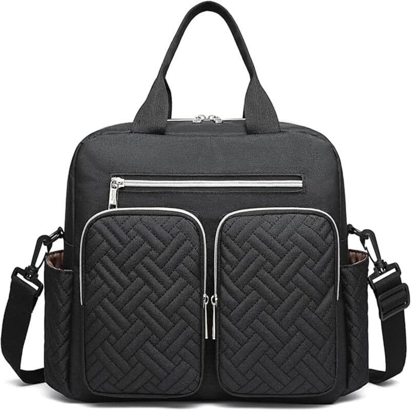 Kono Baby Changing Bag Weekender Travel Nappy Tote for Mum and Dad Convertible Messenger with Insulated Pockets (Medium bag black)