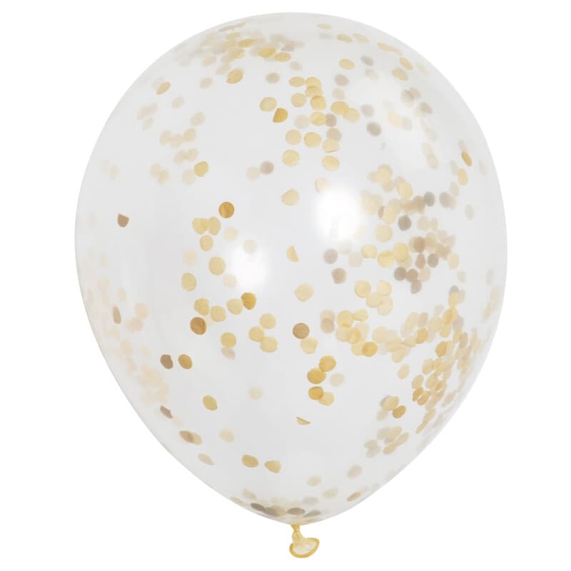 Unique Party Confetti Balloons, Gold, 30cm, 6 Pack