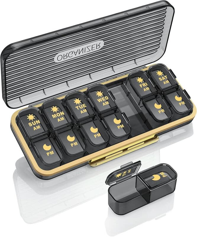 Pill Organizer 2 Times A Day, 7 Day Am Pm Pill Box - Acedada Weekly Pill Organizer Twice A Day, Portable Removable Daily Medicine Container Dispenser